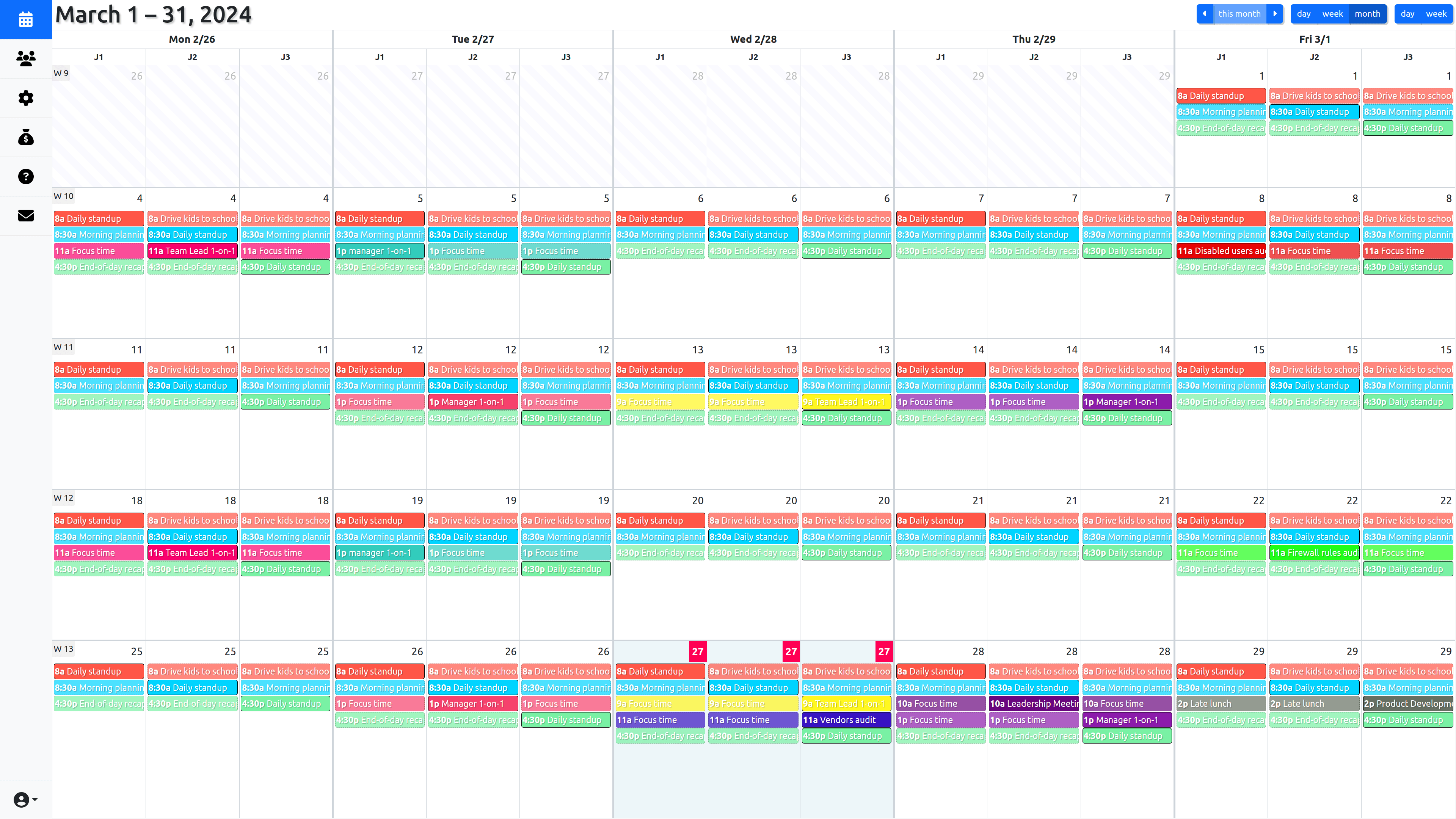 SyncMyCalendars's monthly view